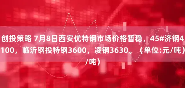 创投策略 7月8日西安优特钢市场价格暂稳，45#济钢4100，临沂钢投特钢3600，凌钢3630。（单位:元/吨）
